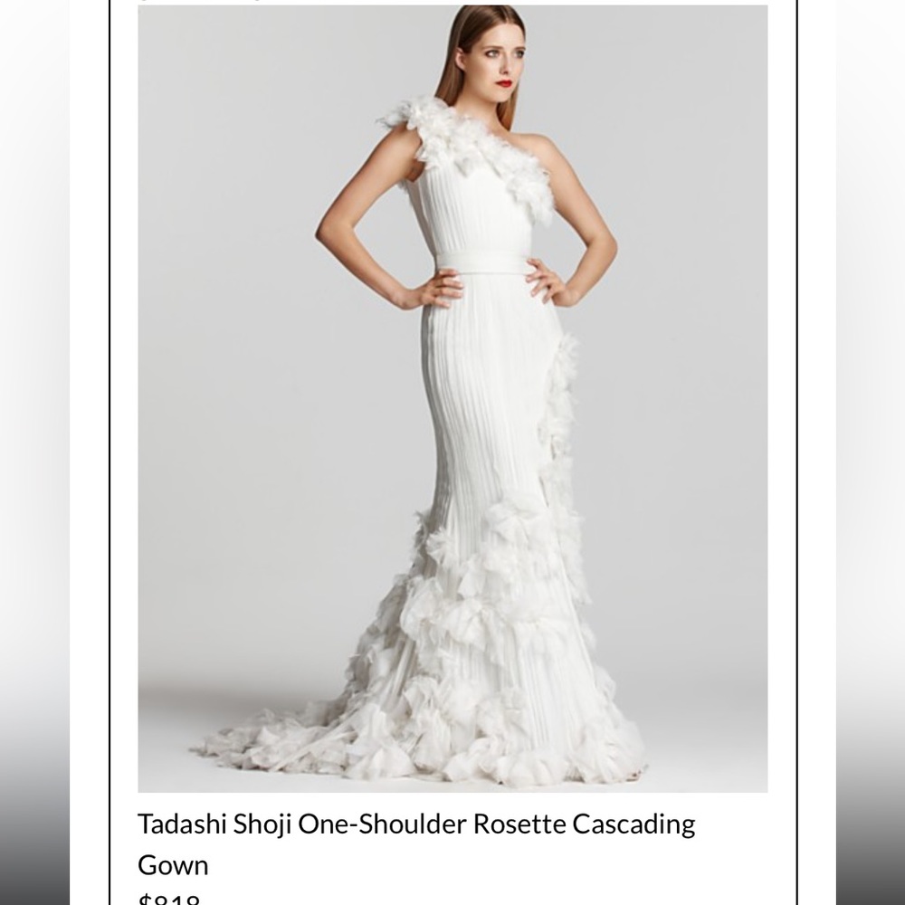 Tadashi Shoji One-Shoulder Rosette Cascading Gown